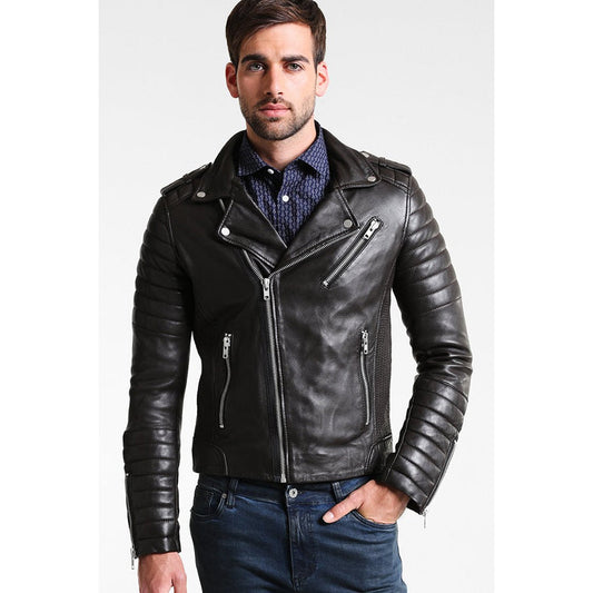 Mens Premium Black Leather Biker Jacket