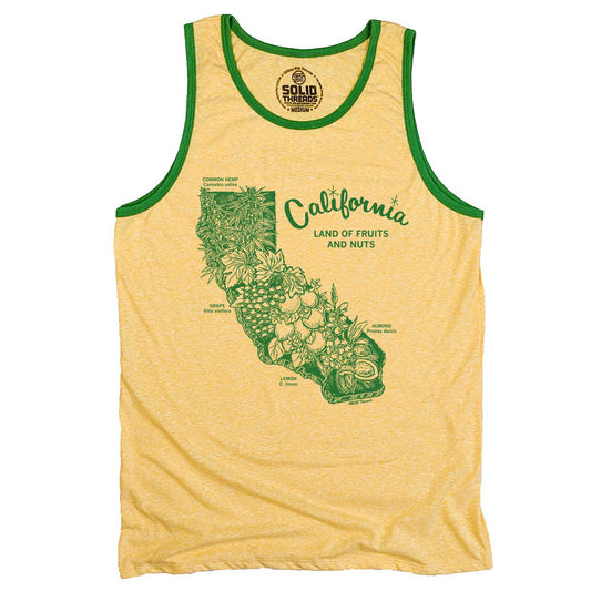 Men's California Land of Fruits and Nuts Graphic Tank Top | Funny Sleeveless Shirt | Solid Threads