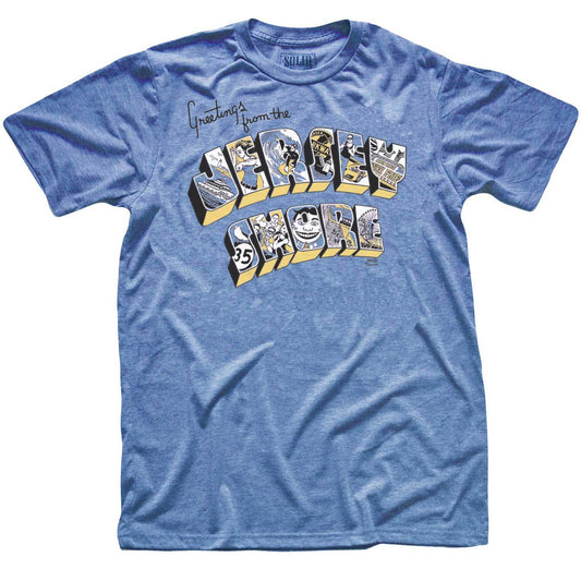 Men's Greetings From The Jersey Shore Cool Graphic T-Shirt | Vintage NJ Pride Tee | Solid Threads