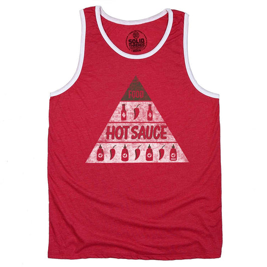 Men's Hot Sauce Vintage Graphic Tank Top | Funny Spicy Food Pyramid Sleeveless Shirt | Solid Threads