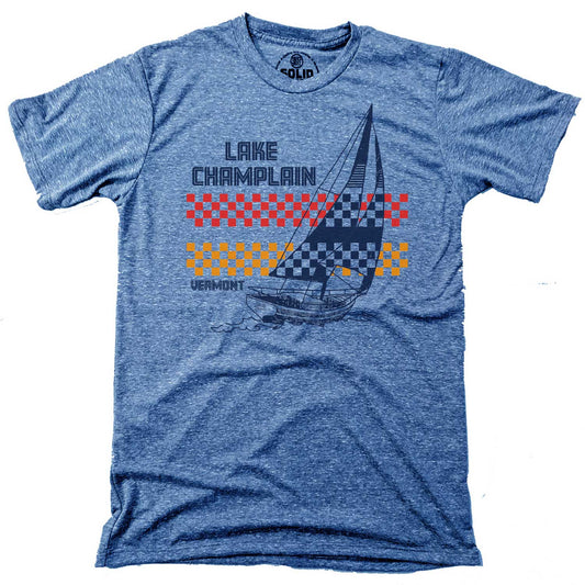 Men's Lake Champlain VT Sailboat Cool Graphic T-Shirt | Vintage Green Mountains Tee | Solid Threads
