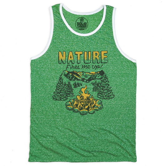 Men's Nature Fires Me Up Vintage Graphic Tank Top | Retro Camping T-shirt | Solid Threads