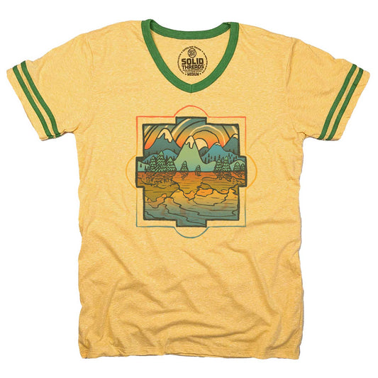 Men's Reflections Vintage Graphic V-Neck Tee | Cool Nature Landscape T-Shirt | Solid Threads