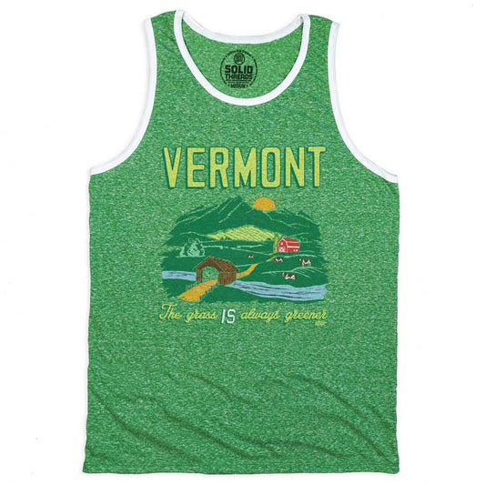 Men's Vermont The Grass IS Always Greener Vintage Graphic Tank Top | Farmland T-shirt | Solid Threads