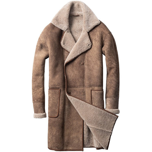Men's Old School Shearling Sheepskin Trench Coat
