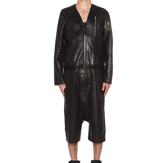 Tailored Made Men Short Leather Jumpsuit