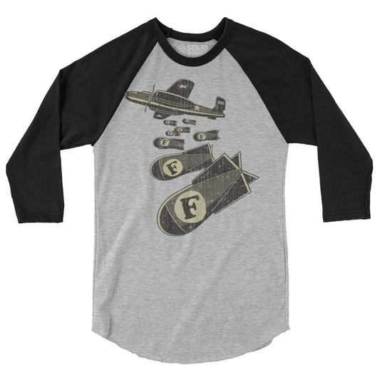 F-Bombs Retro Double Entendre Graphic Raglan Tee | Funny Swearing Baseball T-shirt | Solid Threads