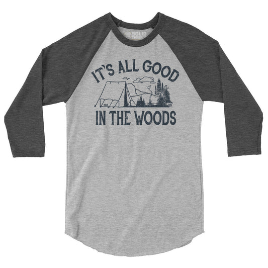 All Good In The Woods Vintage Graphic Raglan Tee | Funny Camping Baseball T-shirt | Solid Threads