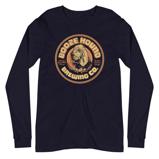 Boozehound Brewing Co. Vintage Graphic Long Sleeve Tee | Retro Drinking T-Shirt - Solid Threads
