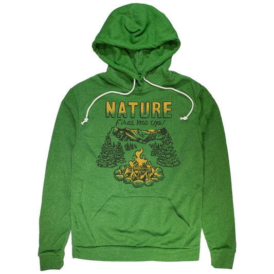 Unisex Nature Fires Me Up Vintage Graphic Hoodie| Retro Funny Campfire Sweatshirt | Solid Threads