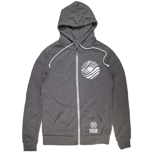 Simple Swirly Mountains Vintage Zip Up Hoodie | Cool Hiking Graphic | Solid Threads