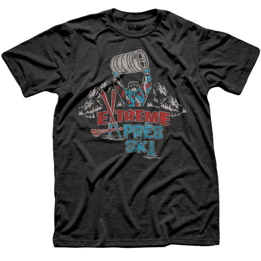 Men's Extreme Apres Vintage Drinking Graphic T-Shirt | Funny Skiing Tee | Solid Threads
