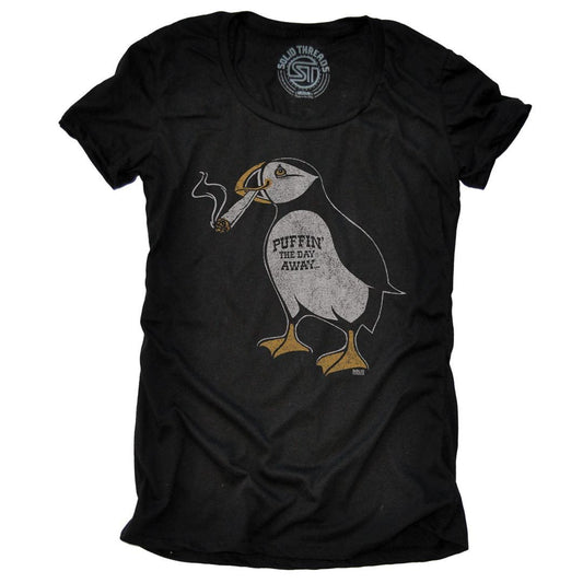 Women's Puffin The Day Away Vintage Stoner Graphic Tee | Funny Joint Smoking T-Shirt | SOLID THREADS