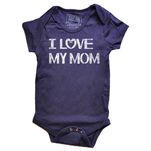 Baby I Love My Mom Vintage Inspired Onesie | Retro Loving Family Graphic Romper | Solid Threads
