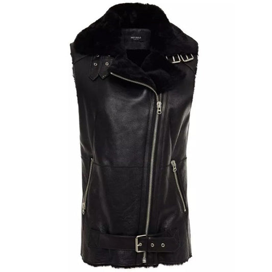 Women’s B3 Classic Black Leather Shearling Vest