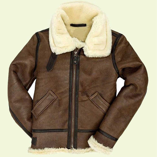 Womens Brown Leather Bomber Shearling Jacket
