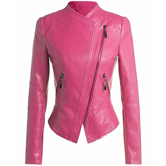 Women’s Motorcycle Fitted Hot Pink Leather Jacket
