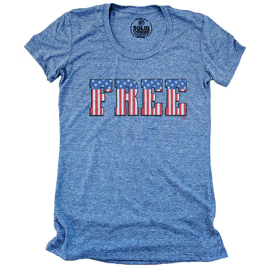 Women's America Free Cool Patriotic Graphic T-Shirt | Vintage Fourth of July Tee | Solid Threads