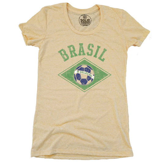Women's Brazil National Soccer Team Cool Graphic T-Shirt | Vintage Canarinho Tee | Solid Threads