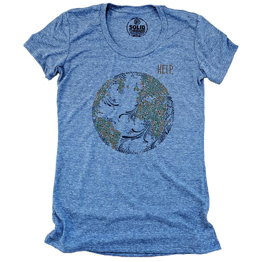 Women's Earth Help Cool Graphic T-Shirt | Vintage Environmental Activism Tee | Solid Threads