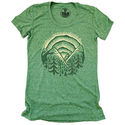 Vintage Women's Sunset Mountains Hippie Graphic Tee | Retro Artistic Nature T-Shirt | Solid Threads