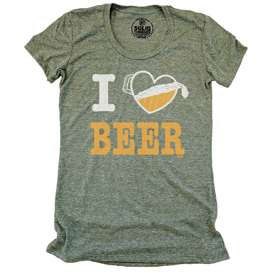 Women's I Heart Beer Pitcher Cool Graphic T-Shirt | Vintage Drinking Tee | Solid Threads