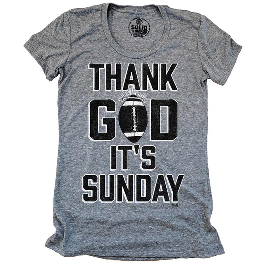 Women's Thank God It's Sunday Vintage Sports Graphic T-Shirt | Funny Football Tee | Solid Threads