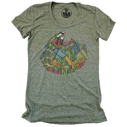 Women's Wise Hiker Artsy Vintage Mountain Graphic Tee | Retro Outdoorsy T-shirt | Solid Threads