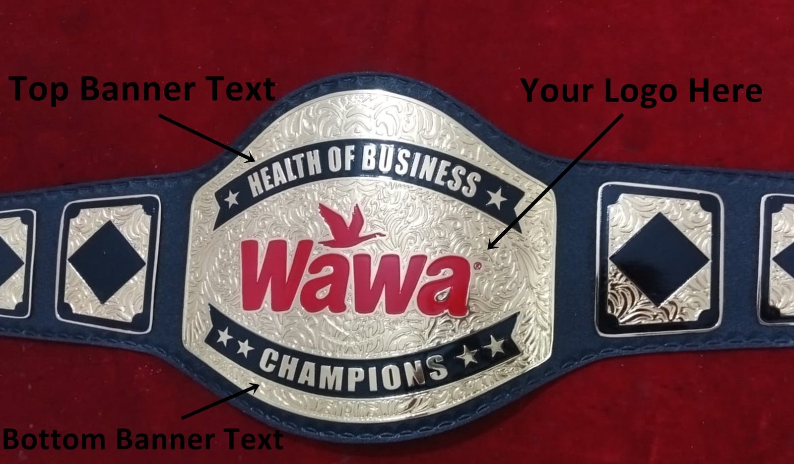 Custom WAWA Flying Bird Logo Wrestling Championship Belt - Customize Wrestling Belts Wrestling Customize Beltposhleathers - 14b7Black2mm BrassCustom WAWA Flying Bird Logo Wrestling Championship Belt - Customize Wrestling BeltsWrestling Customize Beltposhleathers - 14b7