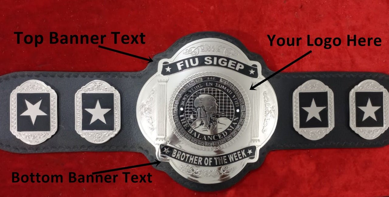 Custom Brother Of The Week Wrestling Championship Belt - Customize Wrestling Belts Wrestling Customize Beltposhleathers - 14b7Black2mm BrassCustom Name and The Balanced Man Logo Wrestling Championship Belt - Customize Wrestling BeltsWrestling Customize Beltposhleathers - 14b7