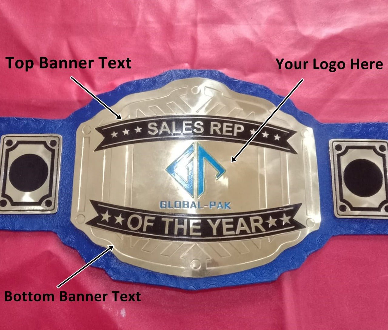 Custom Sales Rep Championship Belt - Customize Wrestling Belts Wrestling Customize Beltposhleathers - 14b7Black2mm BrassCustom Name and Global Pak Logo For Firm Wrestling Championship Belt - Customize Wrestling BeltsWrestling Customize Beltposhleathers - 14b7