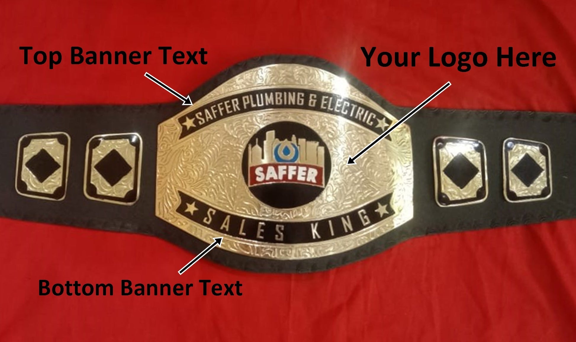Custom Name and Saffer Electric And Plumbing Logo Wrestling Championship Belt - Customize Wrestling Belts Wrestling Customize Beltposhleathers - 14b7Black2mm BrassCustom Name and Saffer Electric And Plumbing Logo Wrestling Championship Belt - Customize Wrestling BeltsWrestling Customize Beltposhleathers - 14b7