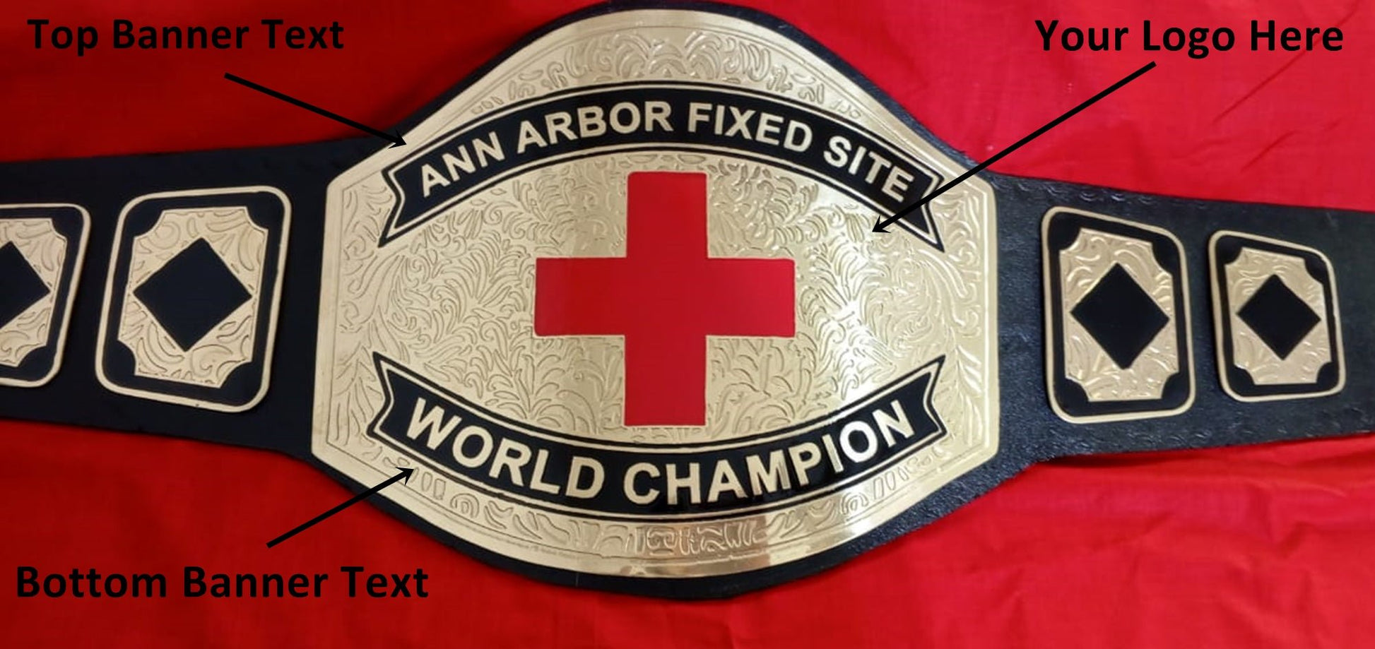 Custom Plus Sign Championship Belt - Customize Wrestling Belts Wrestling Customize Beltposhleathers - 14b7Black2mm BrassCustom Name and Red Cross Logo Wrestling Championship Belt - Customize Wrestling BeltsWrestling Customize Beltposhleathers - 14b7