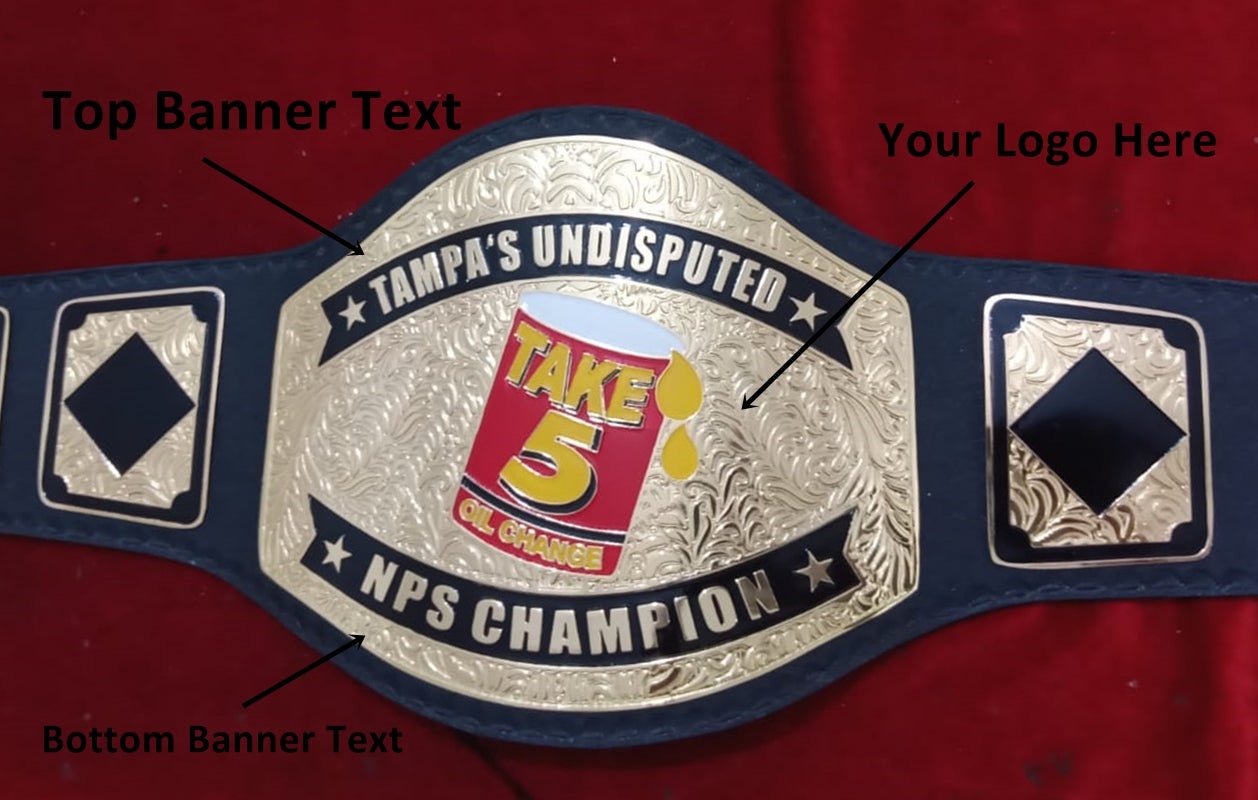 Custom Name and Take 5 Oil Change Can Logo Wrestling Championship Belt - Customize Wrestling Belts Wrestling Customize Beltposhleathers - 14b7Black2mm BrassCustom Name and Take 5 Oil Change Can Logo Wrestling Championship Belt - Customize Wrestling BeltsWrestling Customize Beltposhleathers - 14b7