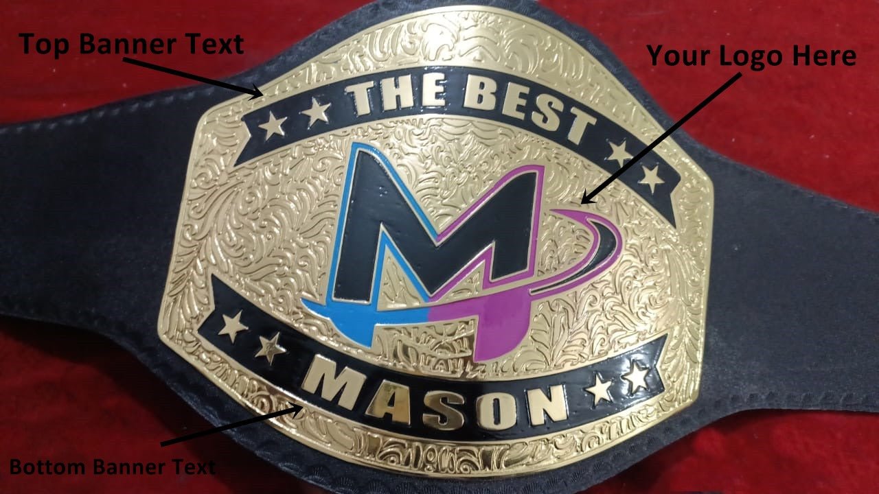 Custom Name and Mason Logo Wrestling Championship Belt - Customize Wrestling Belts Wrestling Customize Beltposhleathers - 14b7Black2mm BrassDesign 5Custom Name and Mason Logo Wrestling Championship Belt - Customize Wrestling BeltsWrestling Customize Beltposhleathers - 14b7