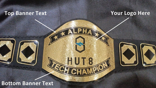 Custom Name and Hut 8 Logo Wrestling Championship Belt - Customize Wrestling Belts Wrestling Customize Beltposhleathers - 14b7Black2mm BrassCustom Name and Hut 8 Logo Wrestling Championship Belt - Customize Wrestling BeltsWrestling Customize Beltposhleathers - 14b7