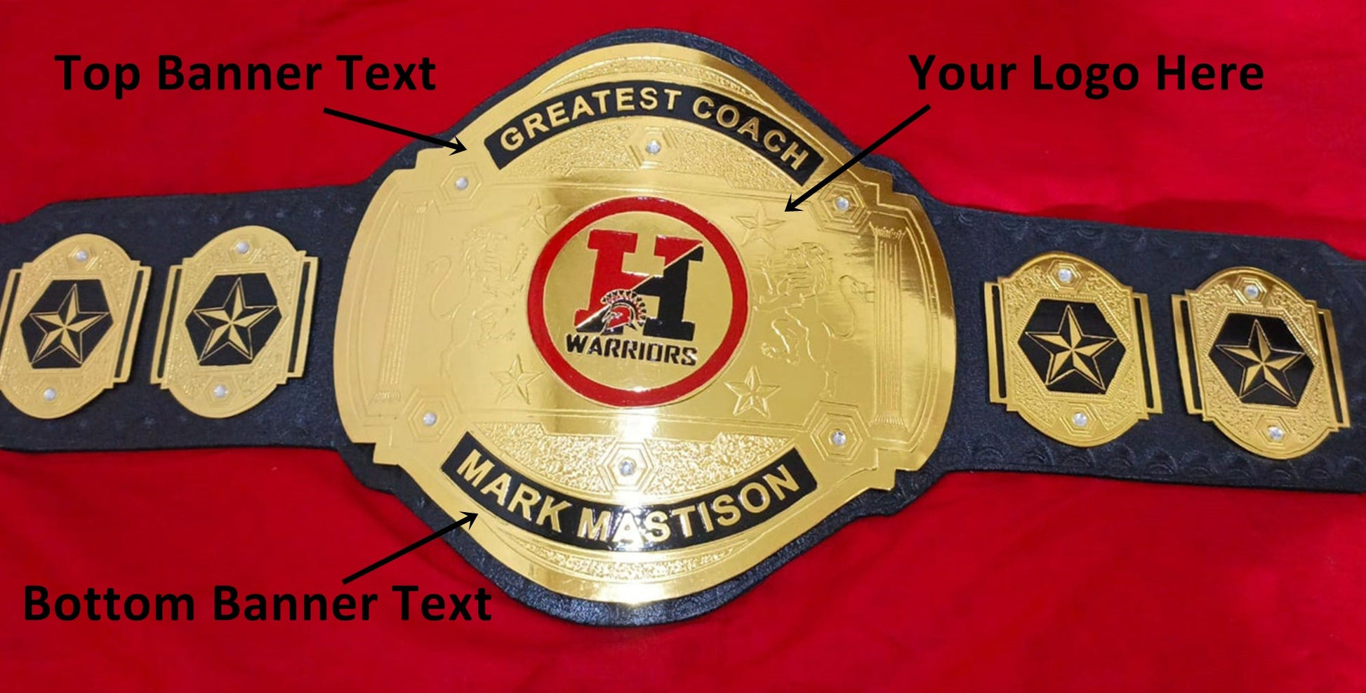 Custom Name and H Warriors Logo Wrestling Championship Belt - Customize Wrestling Belts Wrestling Customize Beltposhleathers - 14b7Black2mm BrassCustom Name and H Warriors Logo Wrestling Championship Belt - Customize Wrestling BeltsWrestling Customize Beltposhleathers - 14b7