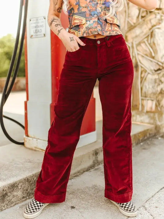 NUTCRACKER -  WINE CORDUROY MID RISE TROUSER STRETCH JEANS