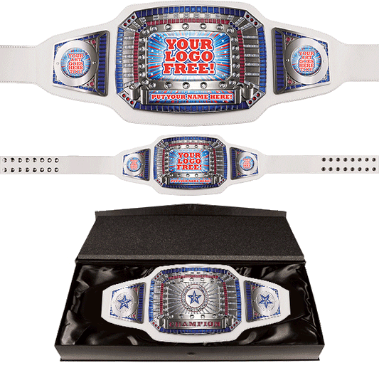 52 inch Custom Champion Award Belt - White & Silver [CXAB-52-WHT]