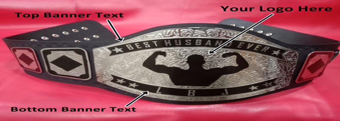 Custom Name and Hands Up Logo For Hubby Wrestling Championship Belt - Customize Wrestling Belts