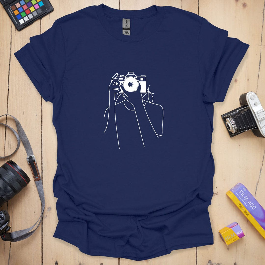 T-Shirt With Minimalist Photographer Line Art