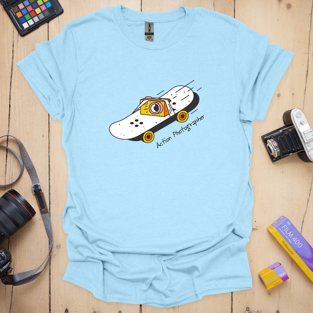 T-Shirt With Camera Skateboard Graphic for Action Photographers
