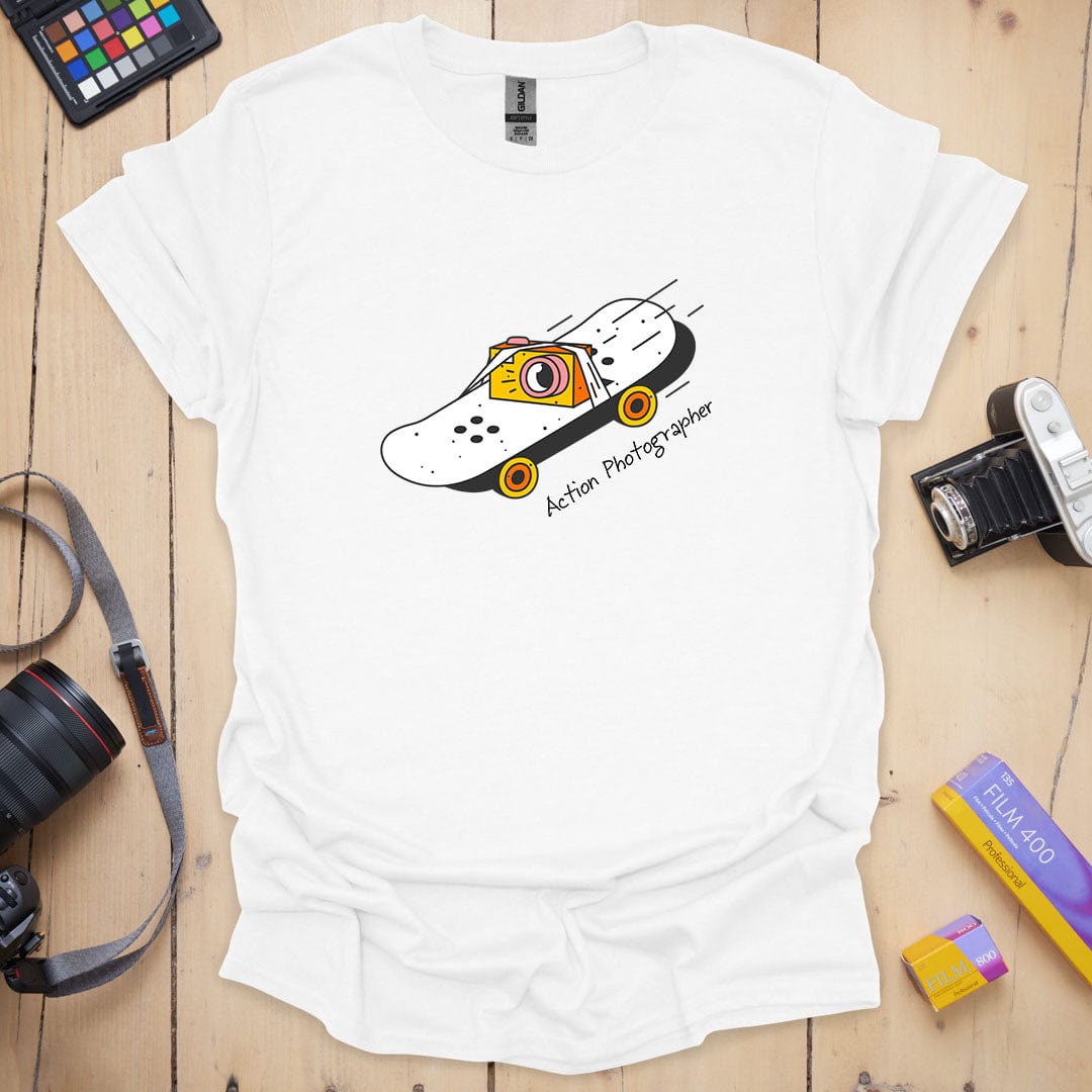 T-Shirt With Camera Skateboard Graphic for Action Photographers