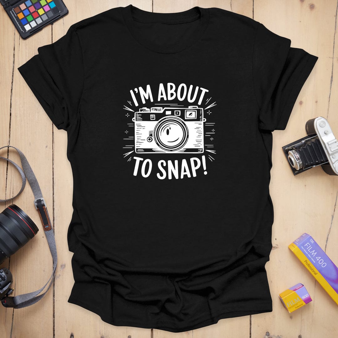 T-Shirt With Vintage Camera And “About To Snap” Design