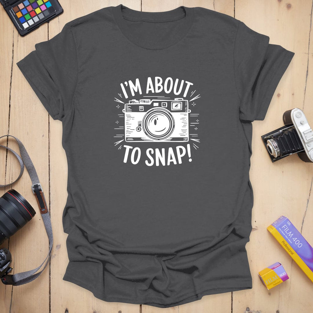 T-Shirt With Vintage Camera And “About To Snap” Design