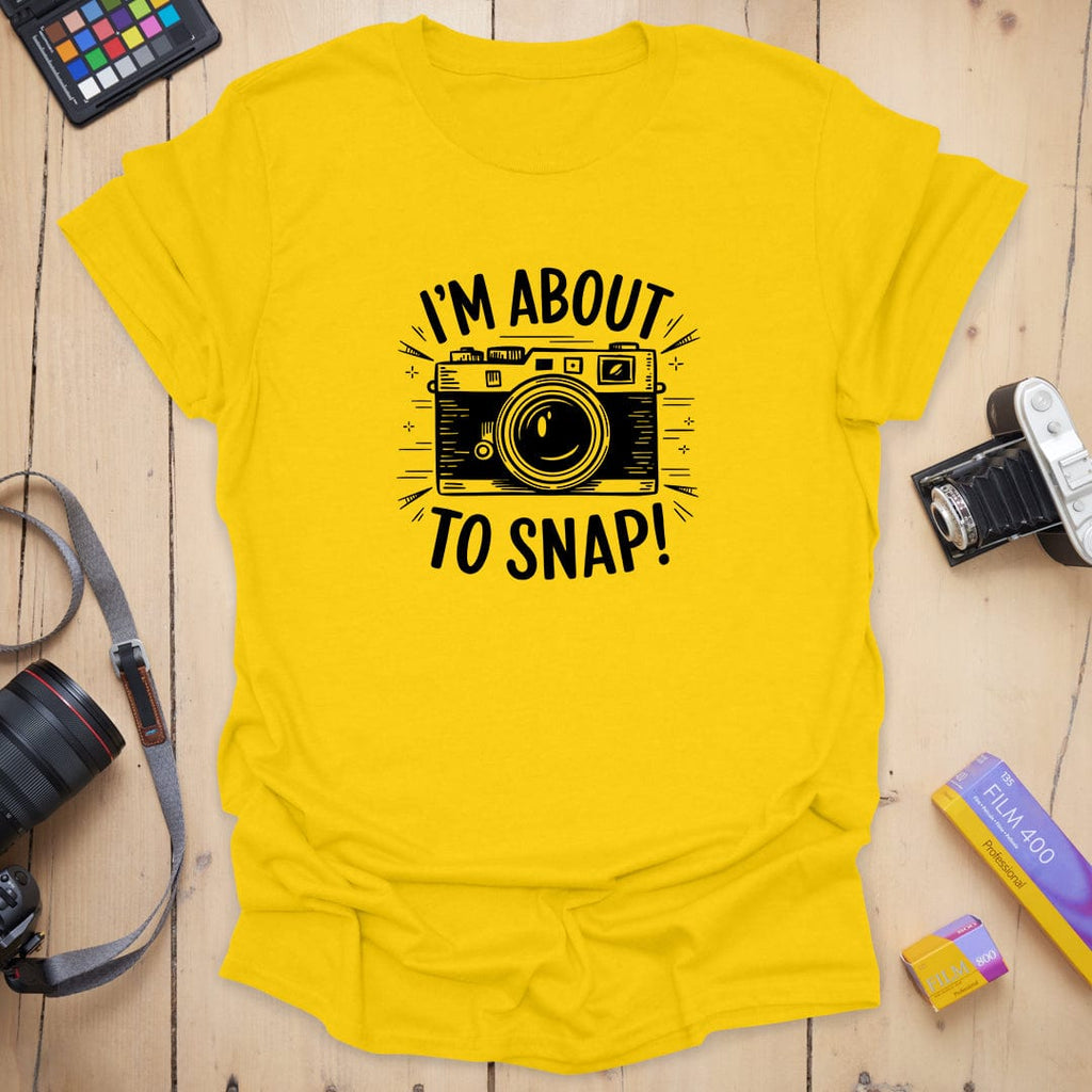 T-Shirt With Vintage Camera And “About To Snap” Design