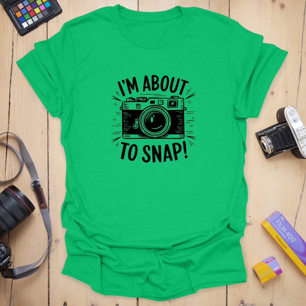 T-Shirt With Vintage Camera And “About To Snap” Design