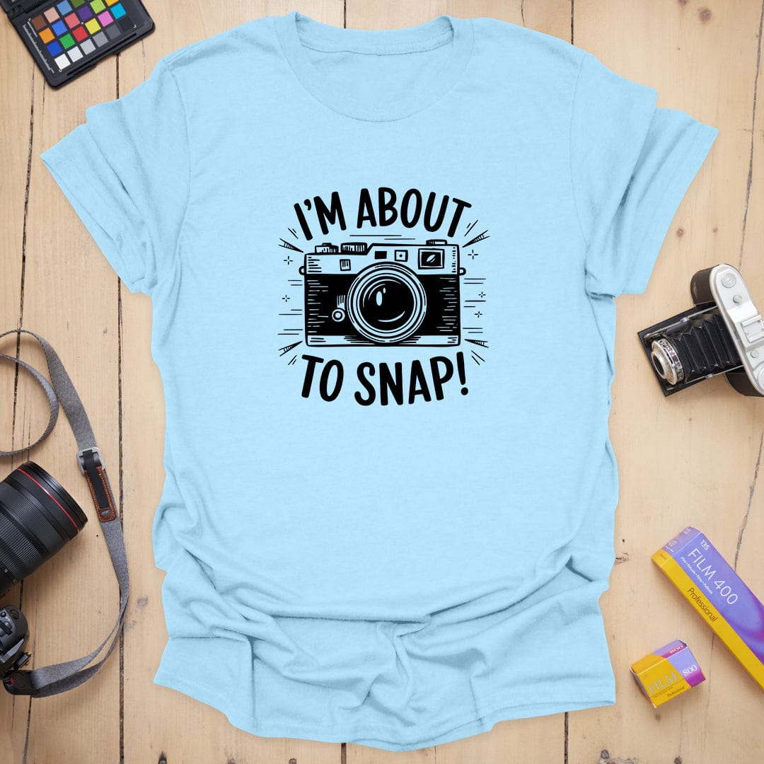 T-Shirt With Vintage Camera And “About To Snap” Design