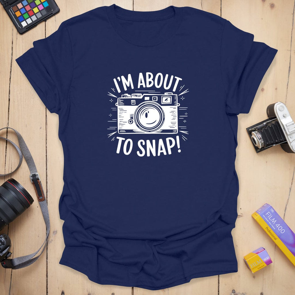 T-Shirt With Vintage Camera And “About To Snap” Design