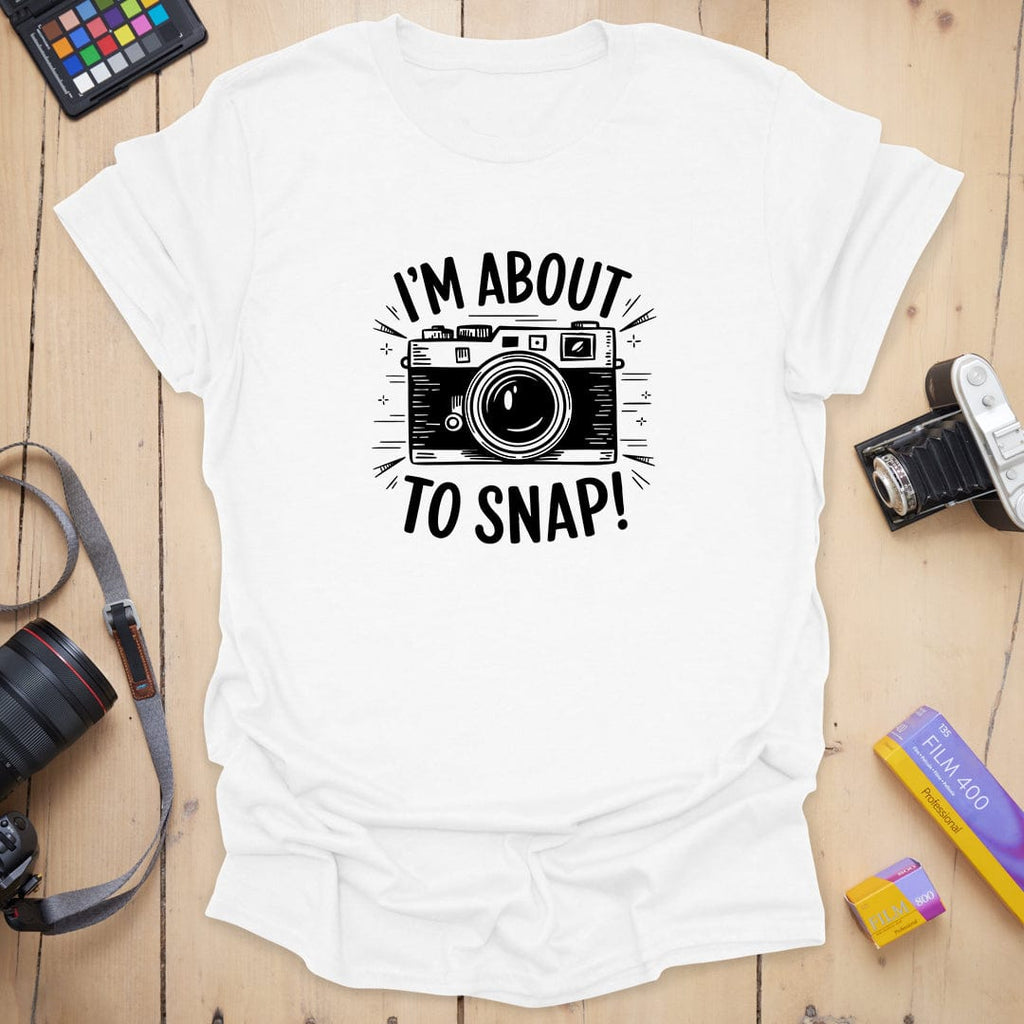 T-Shirt With Vintage Camera And “About To Snap” Design